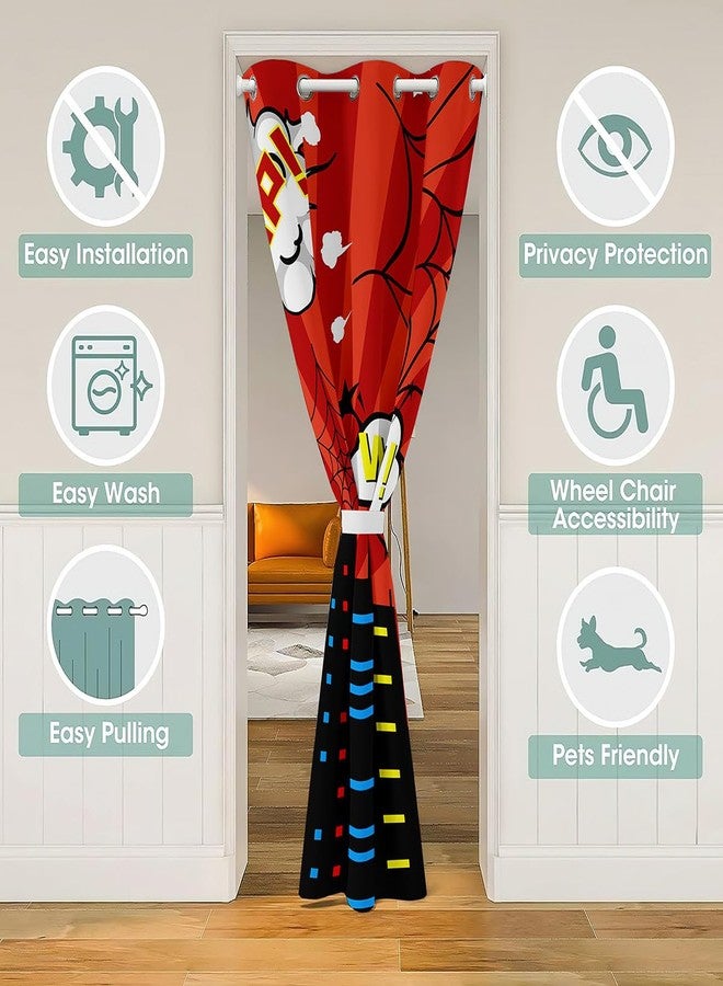 Homewish Hero Theme Kids Doorway Curtain,City Building Door Curtain Privacy for Boys Teens Men,Spider Web Red Black Kitchen Closet Bedroom Decor Door Cover,1 Panel,34" Wx80 L - Image 3